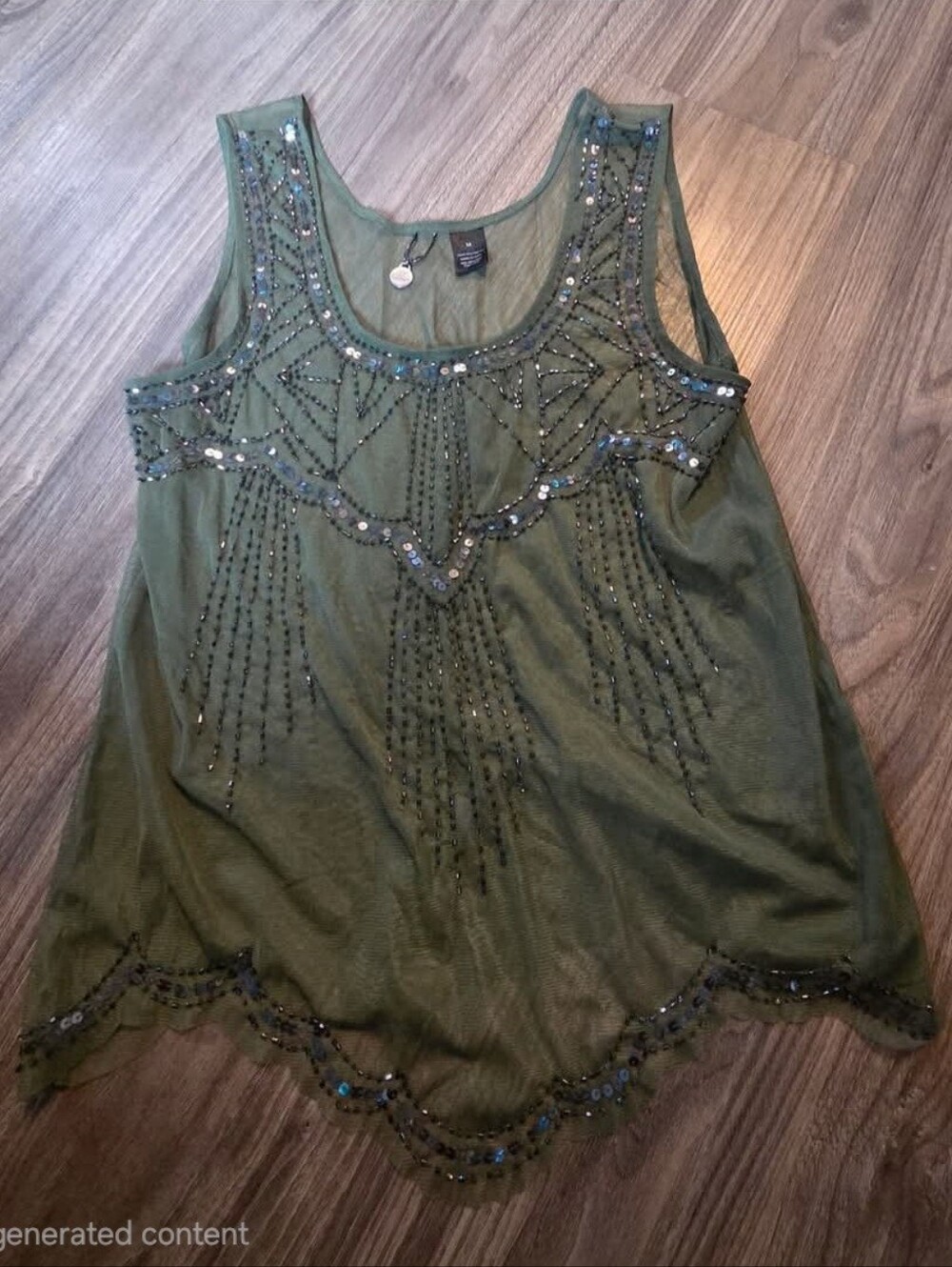 BKE Olive Green Beaded Sleeveless Tank Top